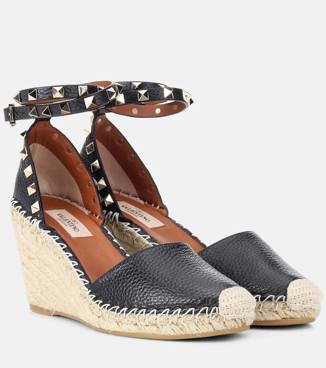 Кожаные эспадрильи на танкетке Rockstud Double Valentino Garavani, черный