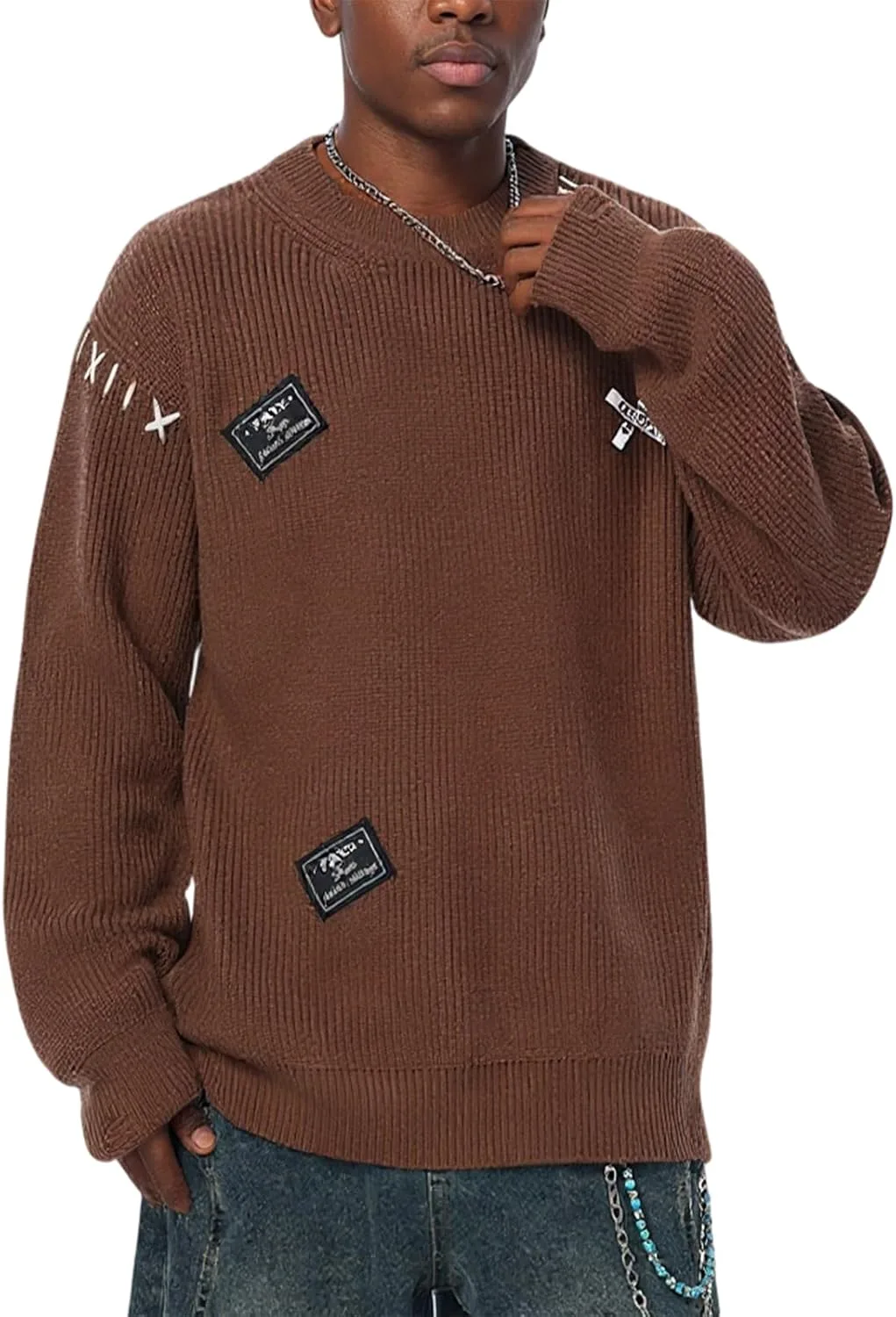 

Мужской свитер с круглым вырезом в стиле винтаж, вязаный, теплый, свободного кроя RALUEMID