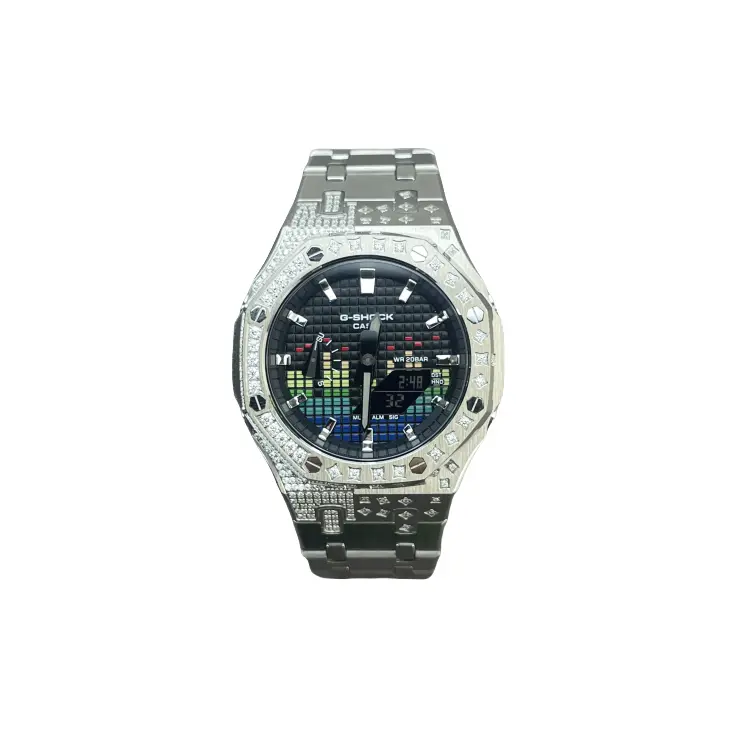 

CASIO Часы GA2100 Retrofit Series с кварцевым механизмом, браслет из нержавеющей стали, унисекс, черный циферблат