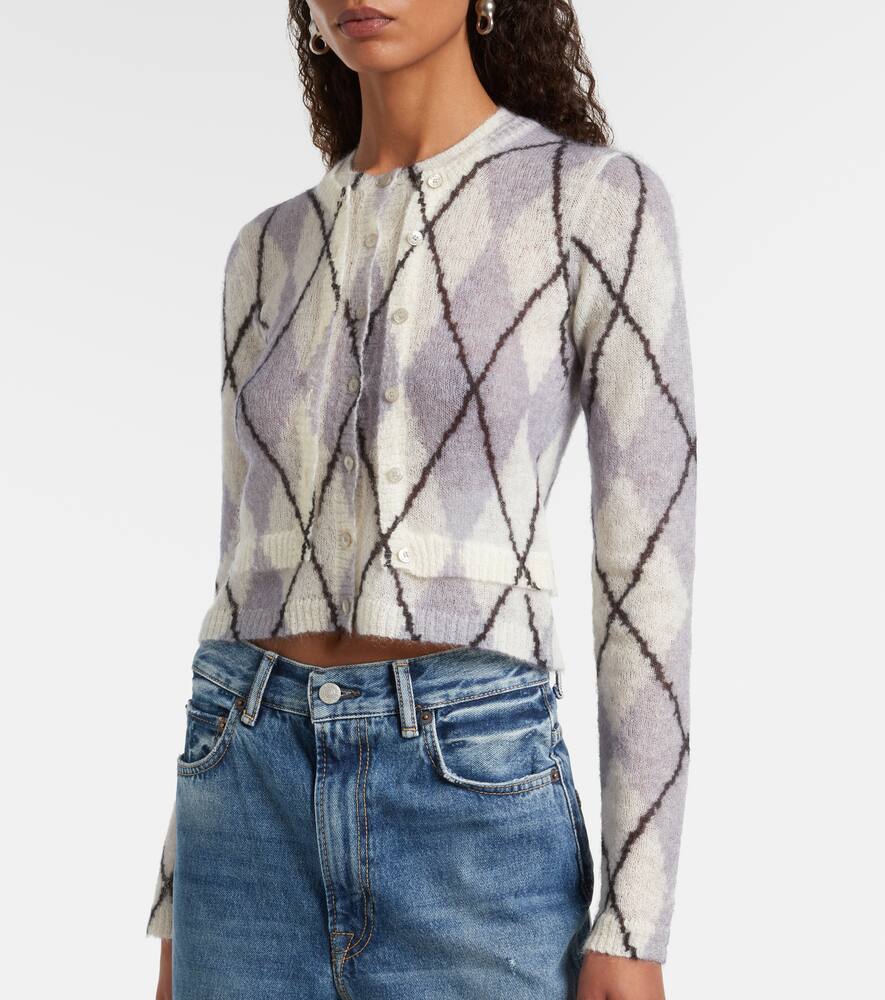 Кардиган укороченный Kahoo из мохера с узором аргайл Acne Studios, Mauve Grey — фото 3