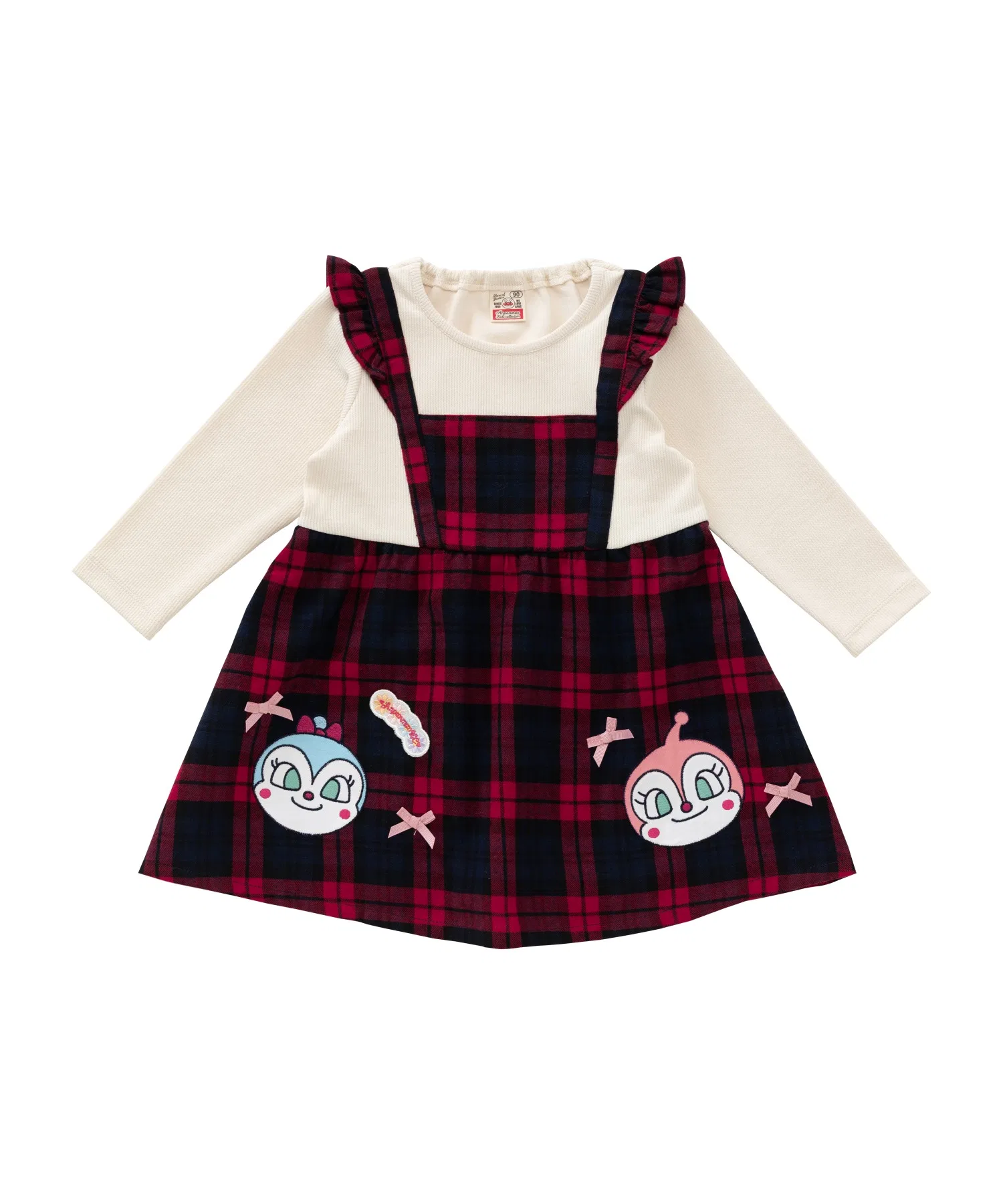 Детское платье-комбинезон в клетку ANPANMAN KIDS COLLECTION с аппликацией Докин-тян красное — фото 2