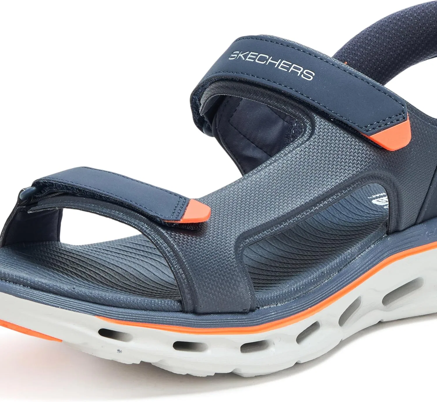 Мужские сандалии Skechers Slip Ins Go Walk Glide Step 2.0 с ремешком на четверть длины, спортивные, Navy Orange — фото 4