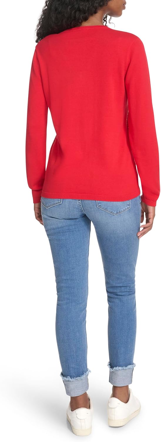 Женский свитер Tommy Hilfiger Hotfix с длинным рукавом и V-образным вырезом, Scarlet — фото 4