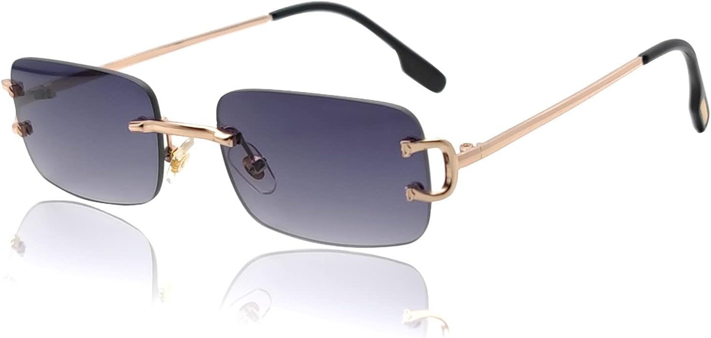 

Маленькие узкие солнцезащитные очки без оправы для женщин и мужчин, миниатюрные прямоугольные очки без оправы в стиле 90-х, тонированные, модные, с защитой от УФ-излучения UV400 Mriendao, Smoke