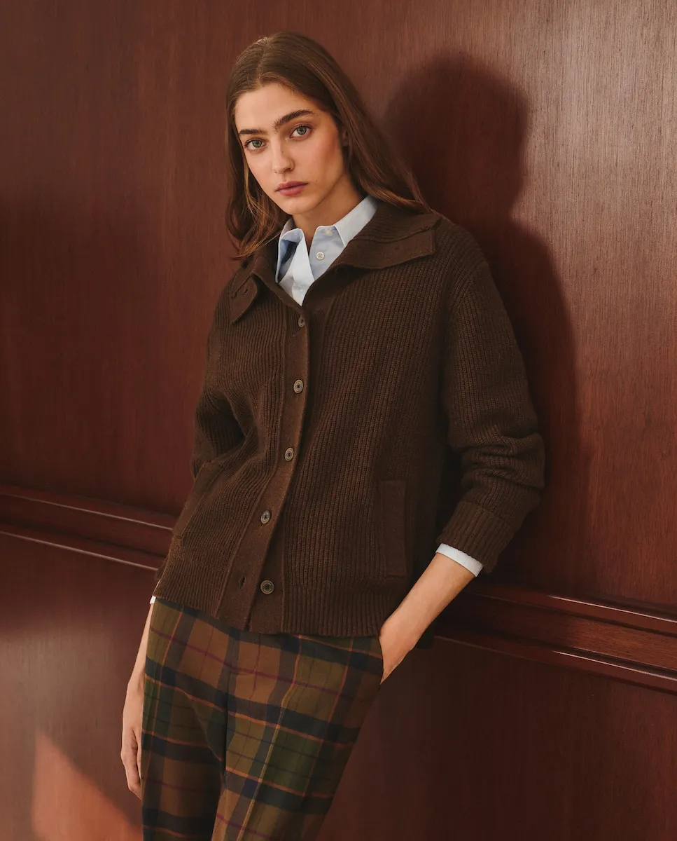 

Женский трикотажный кардиган с длинными рукавами и жемчужной вязкой Lloyd's, хаки