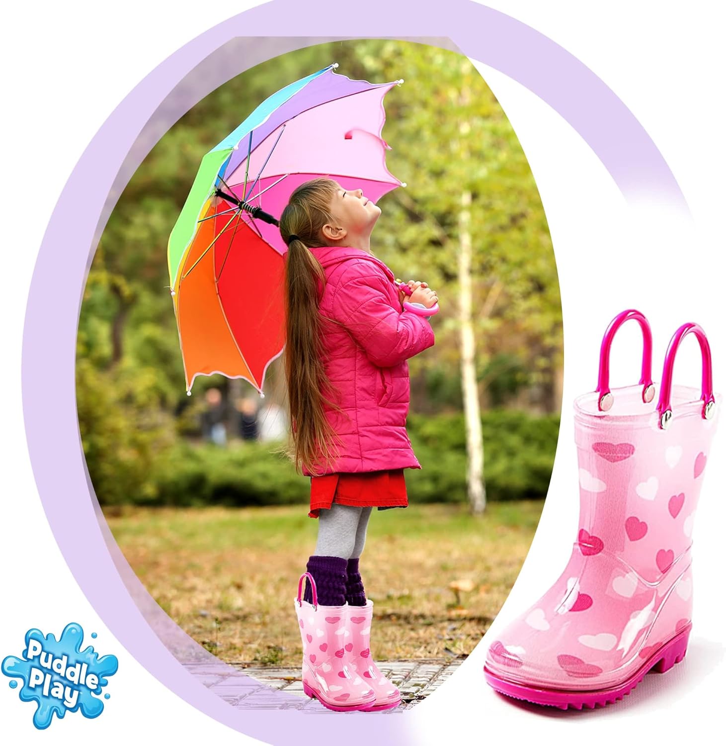 Водонепроницаемые ПВХ сандалии Puddle Play для малышей и детей с ручками для легкого надевания - легкие противоскользящие сапоги для мальчиков и девочек, Hearts Shapes — фото 3