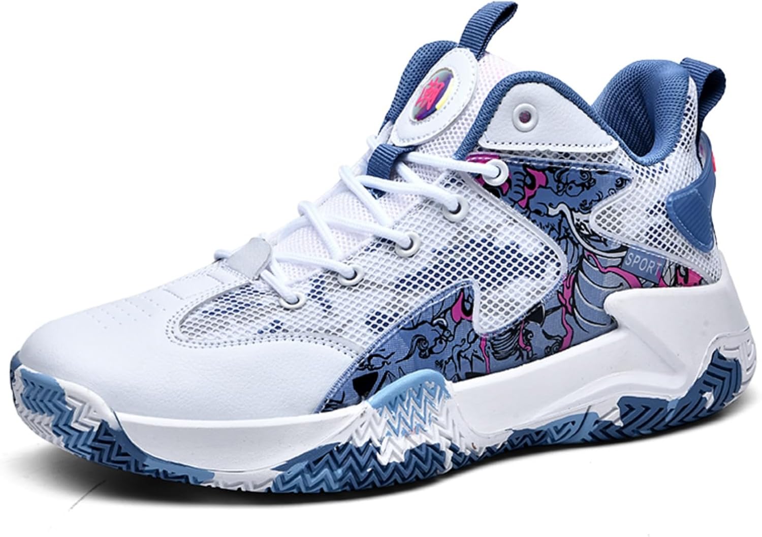 

Мужские дышащие кроссовки для баскетбола с сеткой и шнуровкой, модные высокие, противоскользящие, повседневные, для спортзала, тенниса и бега Boaobaihuo, синий