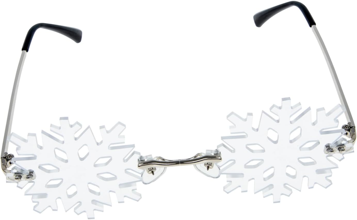 

1 пара уникальных солнцезащитных очков без оправы в виде снежинок для рождественских вечеринок. Забавные очки для праздничных торжеств. Оригинальные рождественские очки для фотосессий и мероприятий COSMEVIVI, White