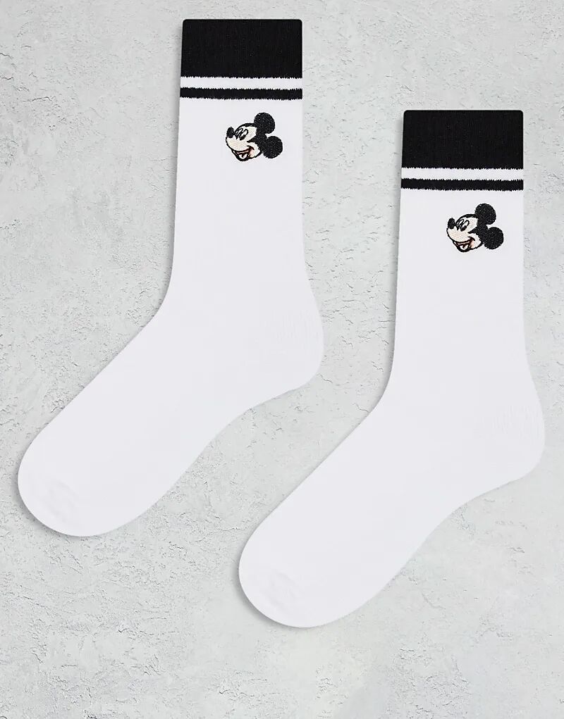 

2 пары носков с Микки Маусом в черных полосках белого цвета ASOS DESIGN