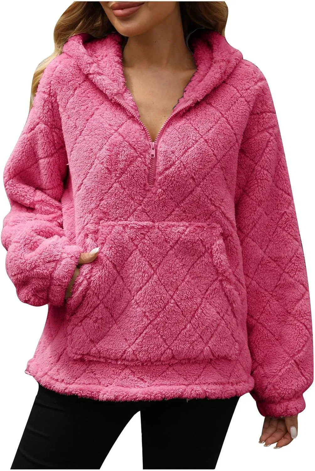 Толстовка с капюшоном, полузастежка-молния, Plus Size, Hot Pink