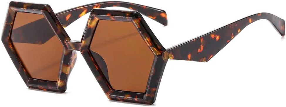 

Винтажные шестиугольные женские солнцезащитные очки, многоугольные солнцезащитные очки, мужские солнцезащитные очки с защитой от УФ-излучения UV400 HDUBFY, Leopard