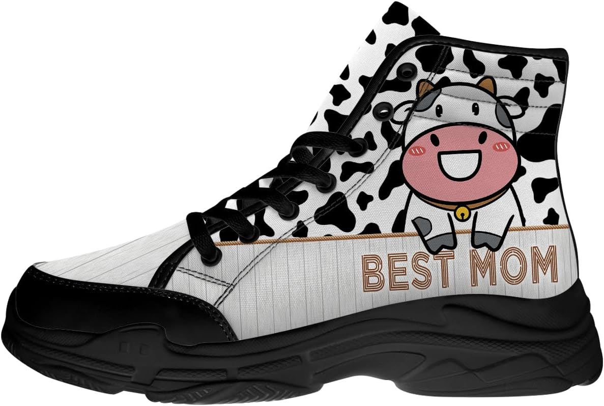 

Высокие кеды Quorax с принтом коровы для мам, женские и мужские, на шнуровке, из хлопка, подарки для мамы, белый/черный/розовый