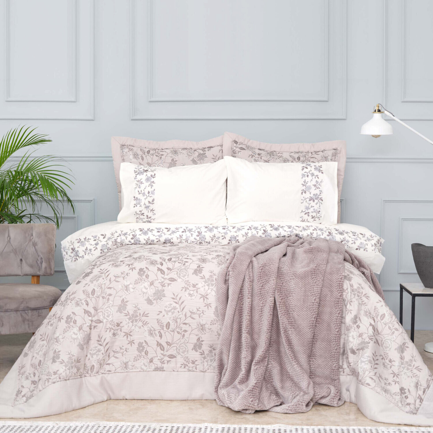 

Комплект постельного белья Karaca Home Flora Серый комплект приданого из 8 предметов