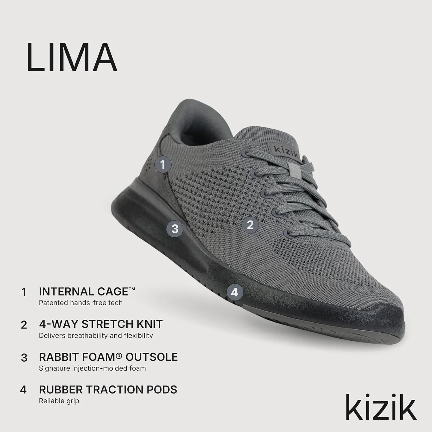 Кроссовки Kizik Unisex Lima Hands-free, Grey Graphite Nature S Delight — фото 2