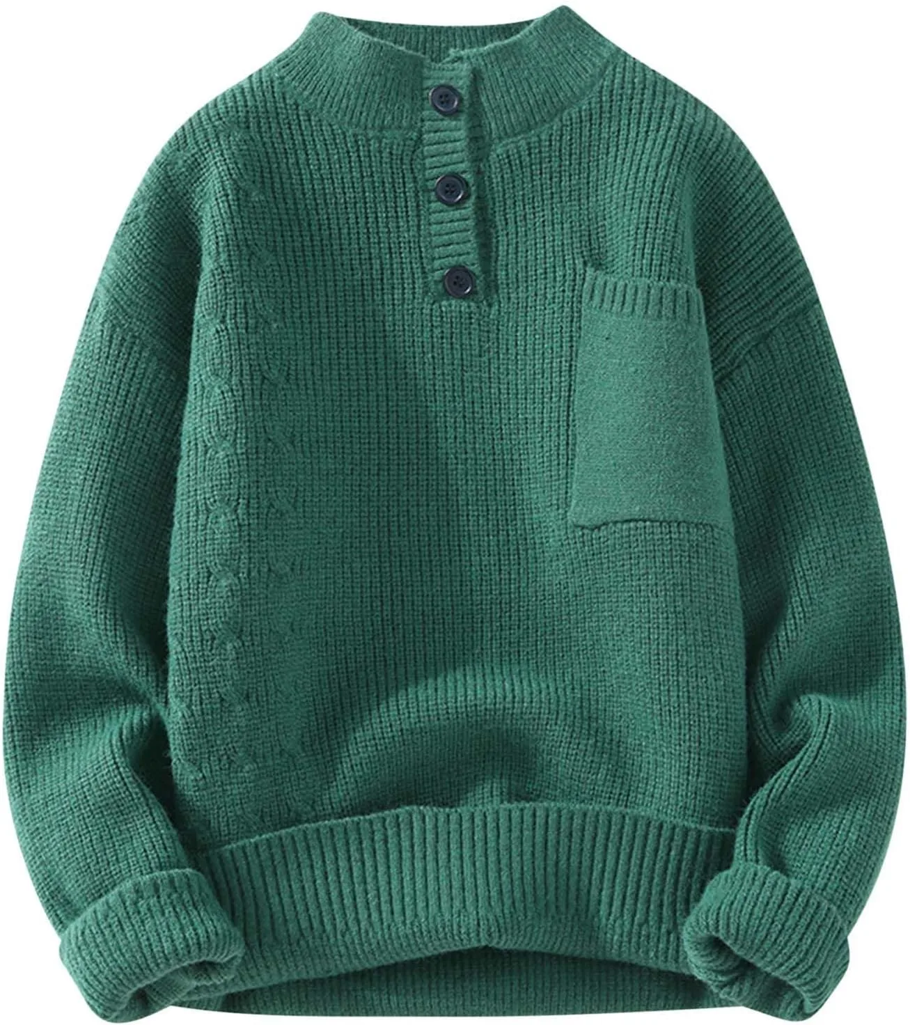 

Мужской пуловер с кнопками и косой вязкой, Plus Size AQAYL