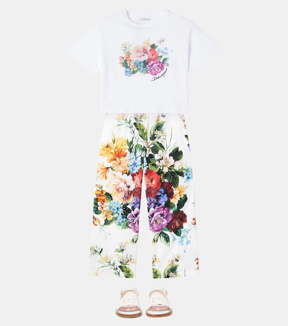Цветочные хлопковые поплиновые палаццо Dolce&Gabbana Kids, B.Fiori Cret. F.Bco — фото 2