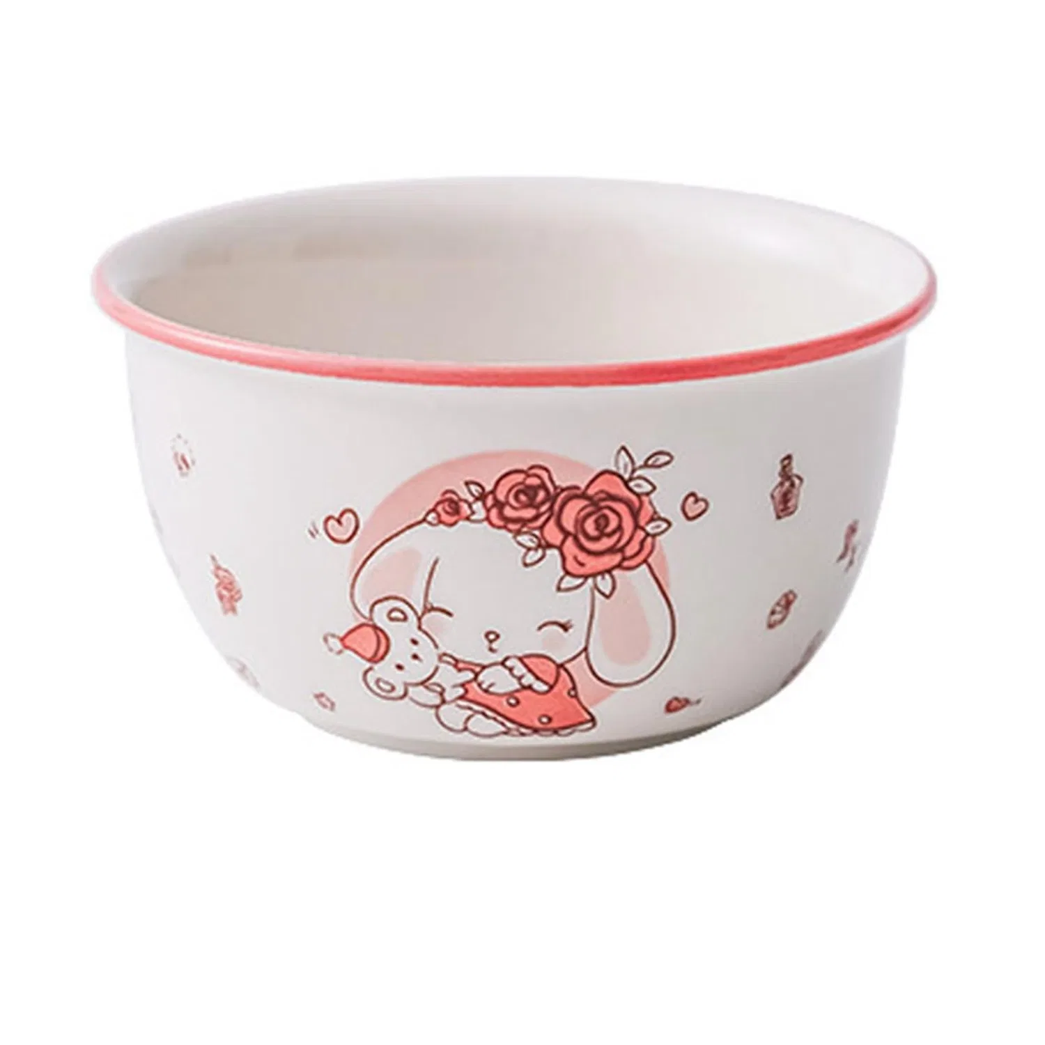 Детский набор посуды из керамики с узором кролика, розовый, "4.75 inch bowl", 2 предмета, от WOOYOO