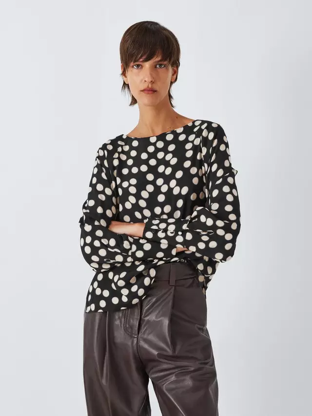 

Топ John Lewis Spot Print Cotton Blend Batwing, цвет black/multi