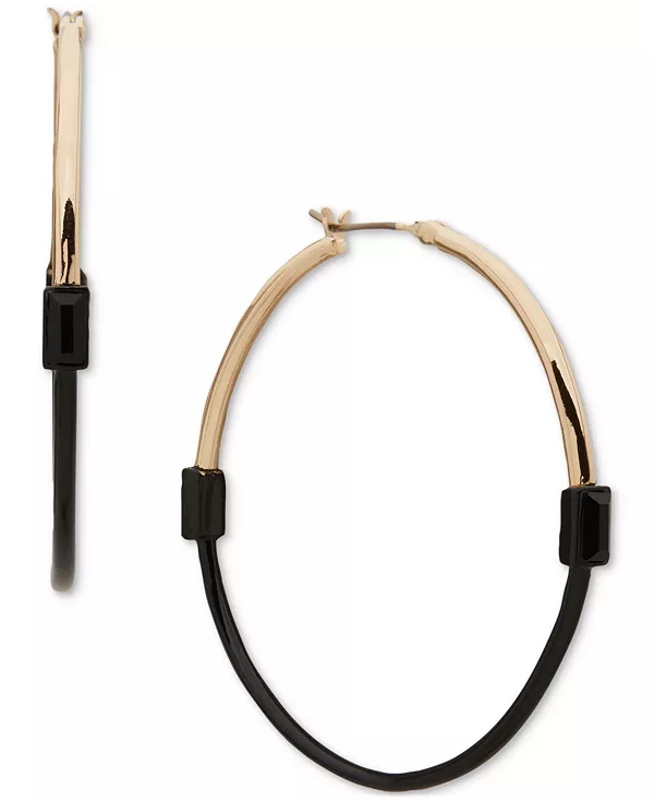 

Серьги-Кольца среднего размера с золотистыми кристаллами огранки «багет» и черным покрытием, 1,65 дюйма Dkny, jet