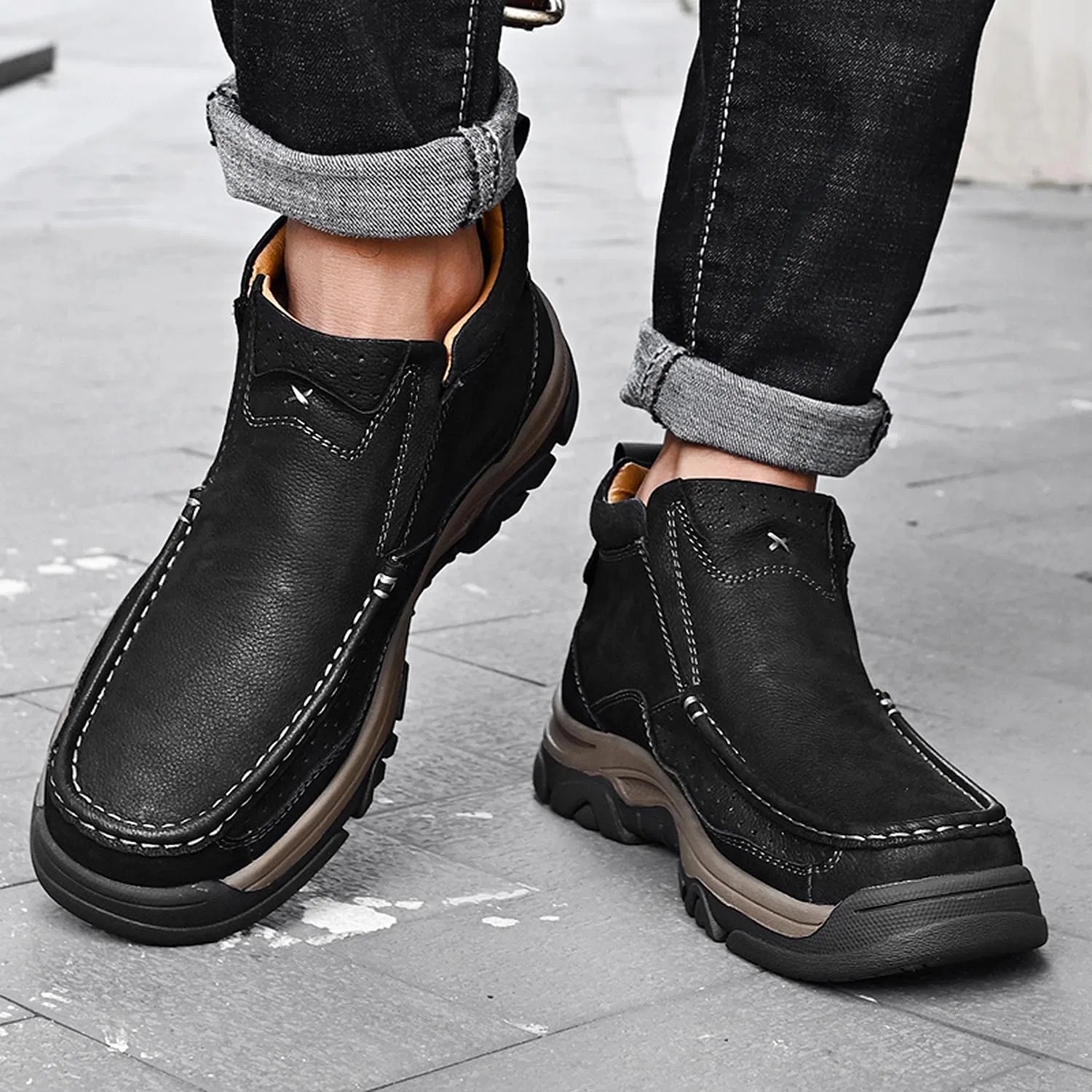 Мужские лоферы slip-on из натуральной кожи, черный Zentavi — фото 4