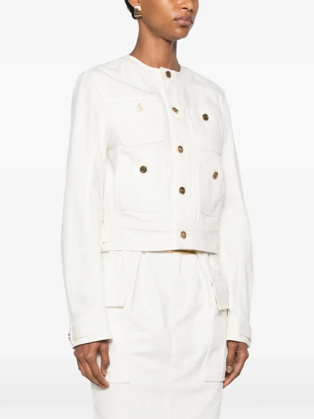 Джинсовая куртка с накладными карманами BALMAIN, золотой — фото 3