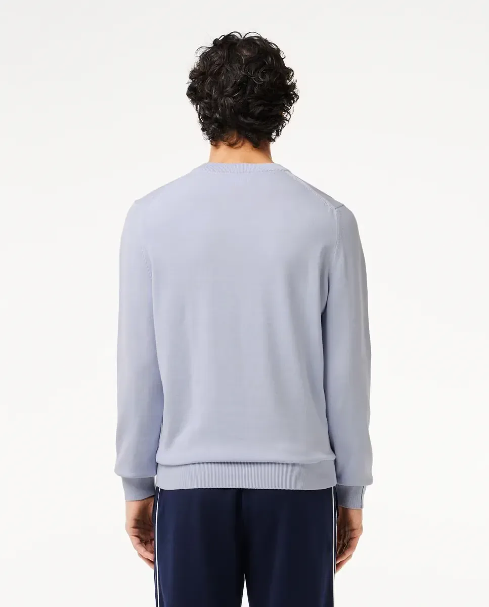 Мужской хлопковый джемпер однотонный с V-образным вырезом Lacoste, светло-голубой — фото 2