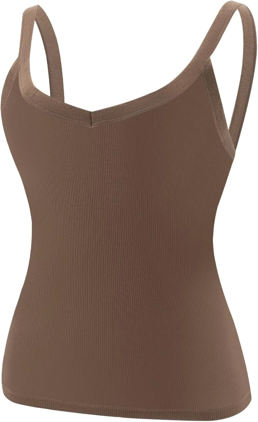 Женский топ на тонких бретелях, ribbed knit, Brown