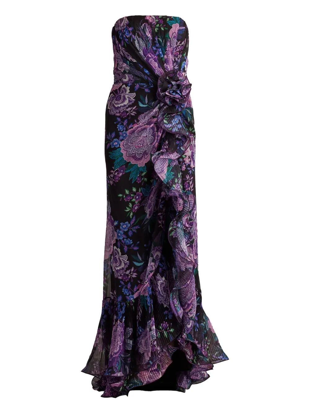 

Вечернее платье без бретелей с цветочным узором Tadashi Shoji, черный