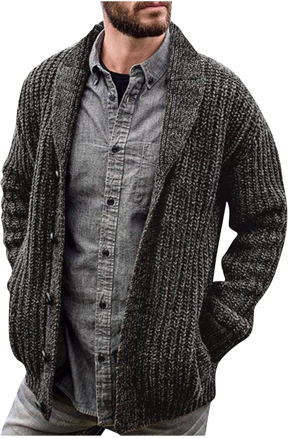 

Ymosrh мужской кардиган, длинный рукав, воротник шаль, с карманами,-5XL