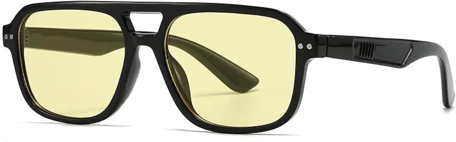 

Классические солнцезащитные очки с заклепками и плоской верхней частью для женщин и мужчин, роскошные, винтажные, популярные, в стиле панк, для путешествий, с защитой от УФ-излучения UV400 TVTBBVV, Black Yellow