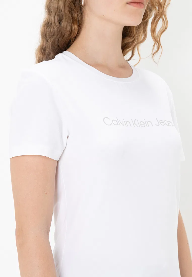 Футболка, с логотипом, Calvin Klein Jeans, металлик, ярко-белый — фото 3