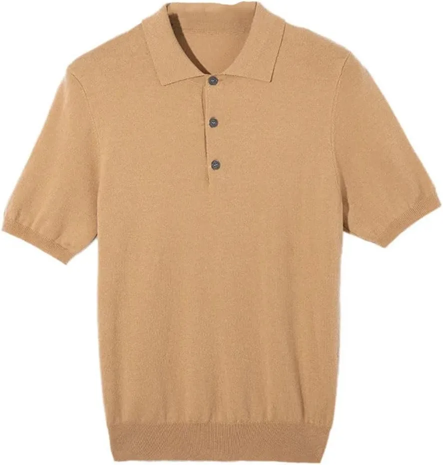 

Мужской свитер-поло из смеси шелка и шерсти, легкий, с коротким рукавом