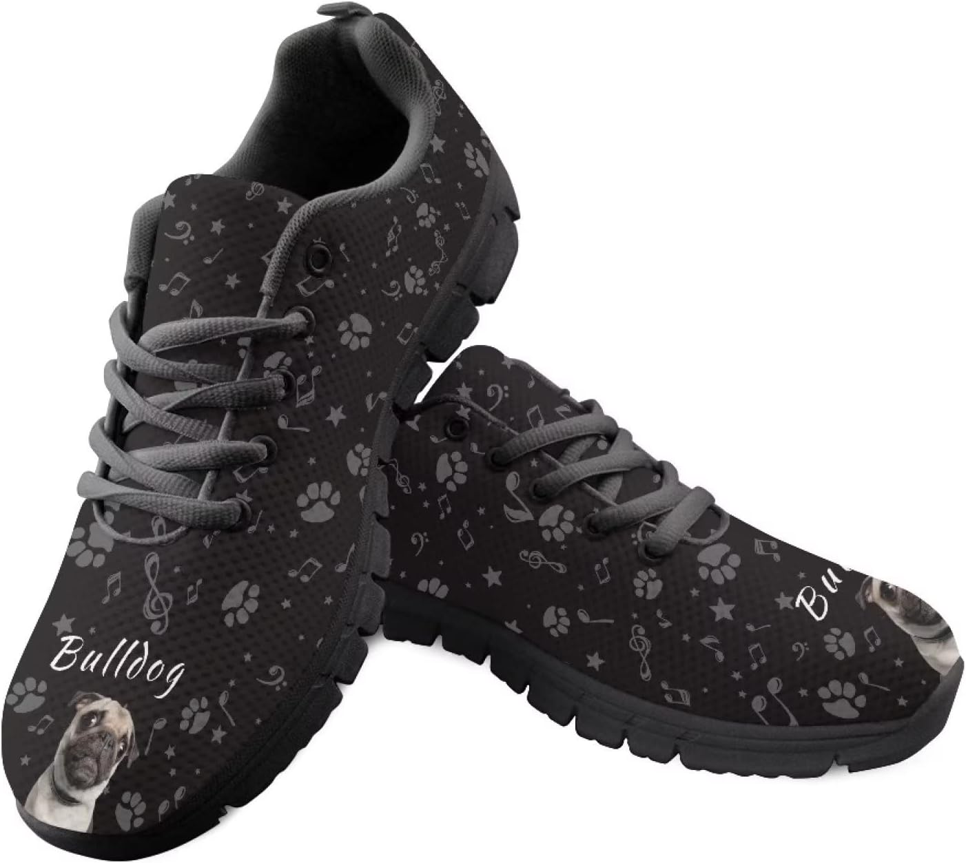 

Женские/мужские теннисные кроссовки Yzaoxia для улицы, походов, тренировок в зале и прогулок, противоскользящие, удобные спортивные shoes, размеры 5-11, Bulldog Dog Paw Music Note