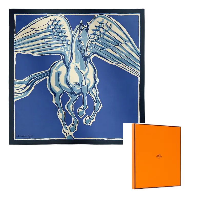 

HERMES Шёлковый шарф Mulberry Silk женский морской синий индиго кремовый, Marine Blue/Indigo/Cream