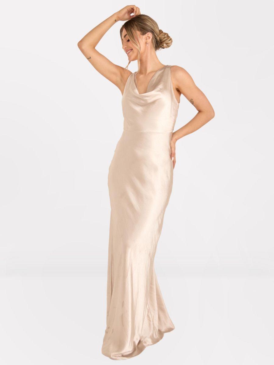 

Атласное платье подружки невесты с воротником-стойкой Six Stories, Oyster