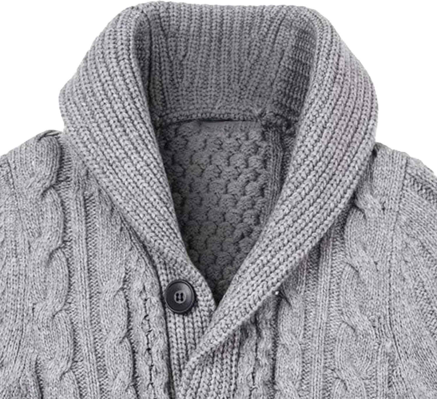 Мужской кардиган с шальным воротником, кнопки, кабельная вязка, slim fit, длинный рукав — фото 3