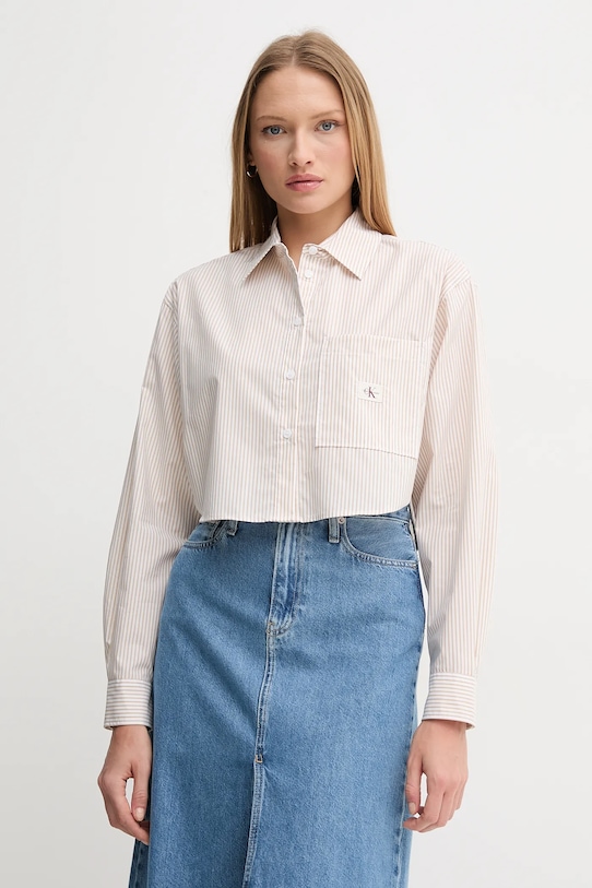 

Хлопковая рубашка Calvin Klein Jeans, бежевый