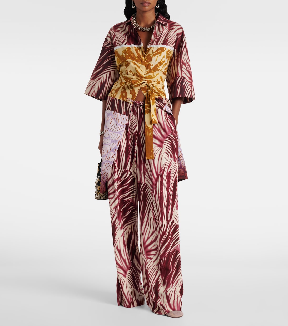 Широкие брюки-клёш из крепдешина Dries Van Noten, бордовый — фото 2