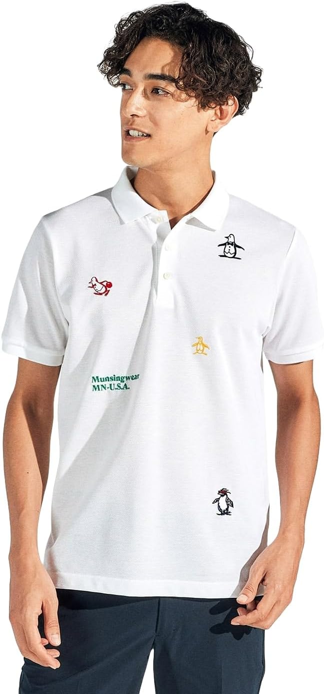 

Мужская рубашка с коротким рукавом Munsing Wear MG5SHS38M, с пингвином из архива к 70-летию бренда, воротник, узор «Прыжок», для игры в гольф Munsingwear, белый