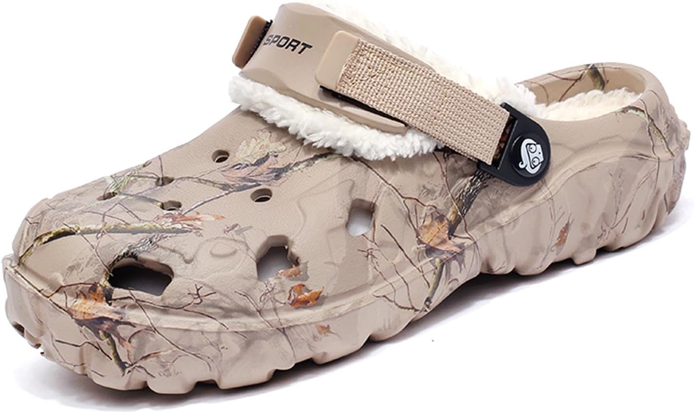

Женские и мужские сабо Meidiastra с меховой подкладкой, водонепроницаемые, противоскользящие садовые туфли, теплые плюшевые домашние тапочки для использования дома и на улице, хаки