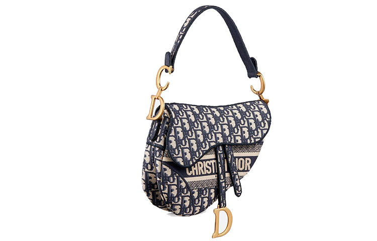 DIOR Седловая сумка Blue Oblique с вышивкой — фото 4