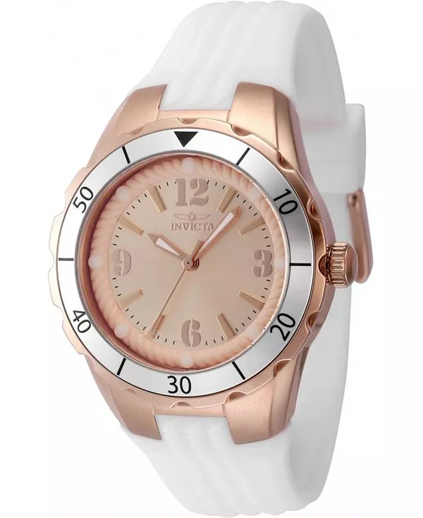 

Женские кварцевые часы Angel 48853 PC21 с циферблатом из розового золота Invicta, white