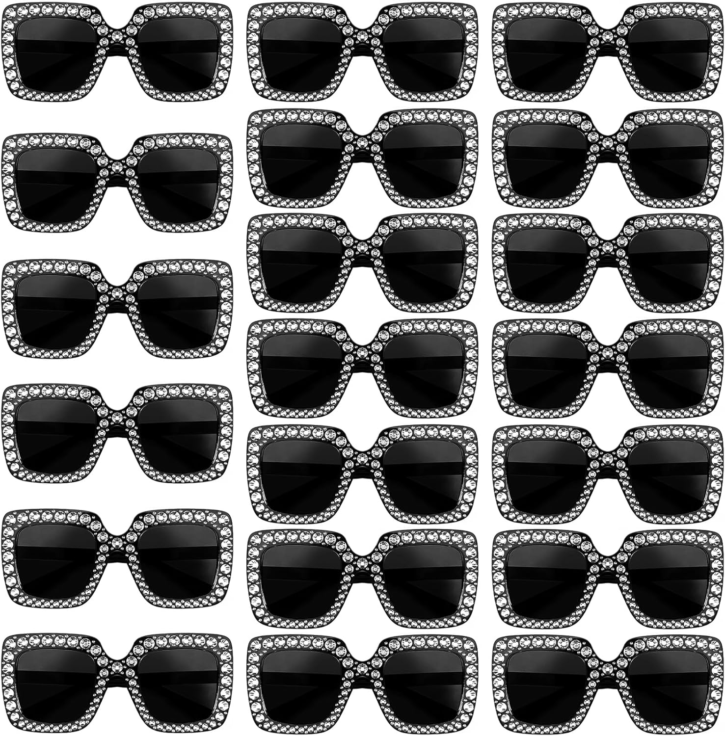 

Набор из 10/20 больших квадратных солнцезащитных очков с кристаллами в стиле ретро с бриллиантовыми блестками, сверкающие диско-очки, сувениры для вечеринки Geopty, 20-black