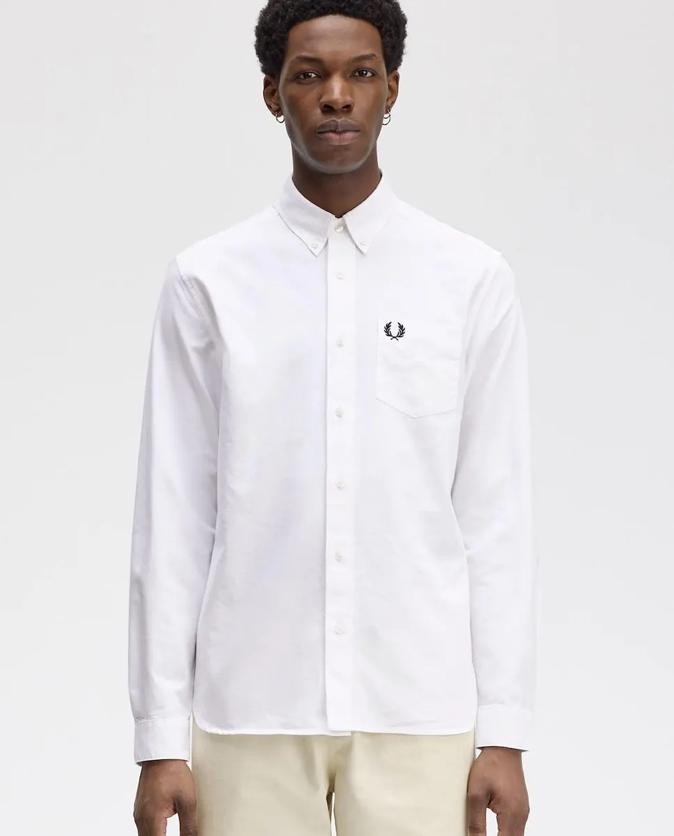 

Мужская однотонная рубашка Оксфорд с длинным рукавом Fred Perry, белый