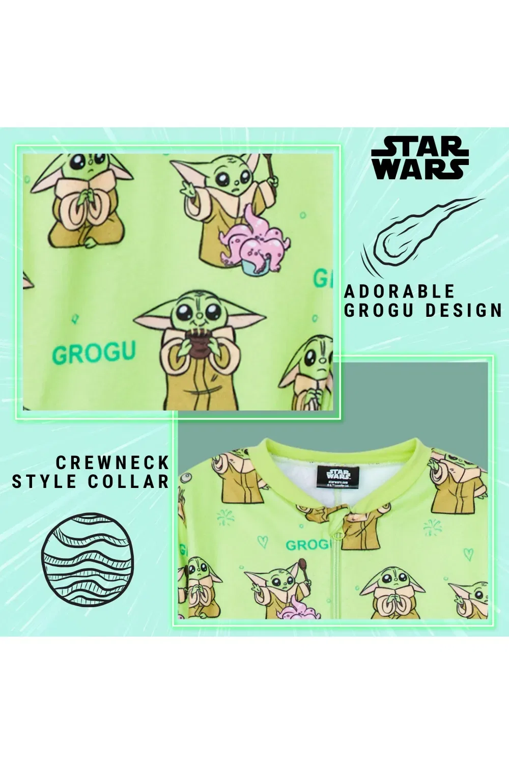 Детский комбинезон-кигуруми Disney Baby Yoda флисовый, мультиколор — фото 4