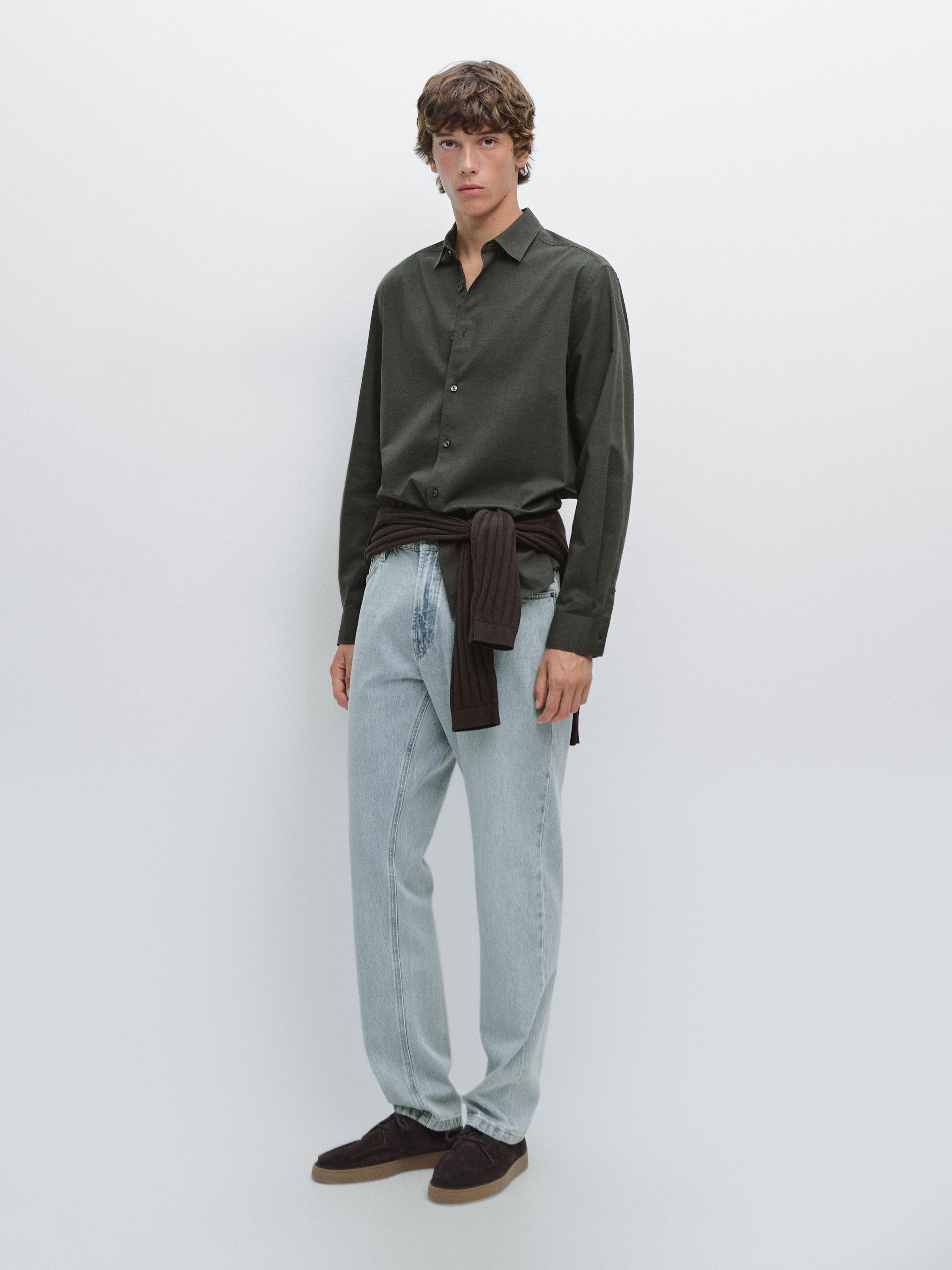 

Рубашка Slim Fit из меланжевого твила Massimo Dutti, темно-зеленый