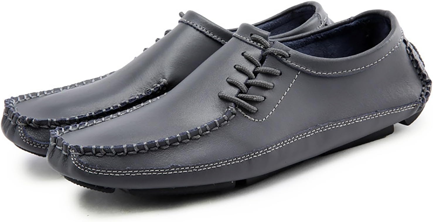 

Мужские кожаные лоферы с шнуровкой и ручной строчкой, плоские, легкие, мягкие, без шнурков, с противоскользящей подошвой, мокасины для прогулок на улице и вождения автомобиля Lvomu, серый