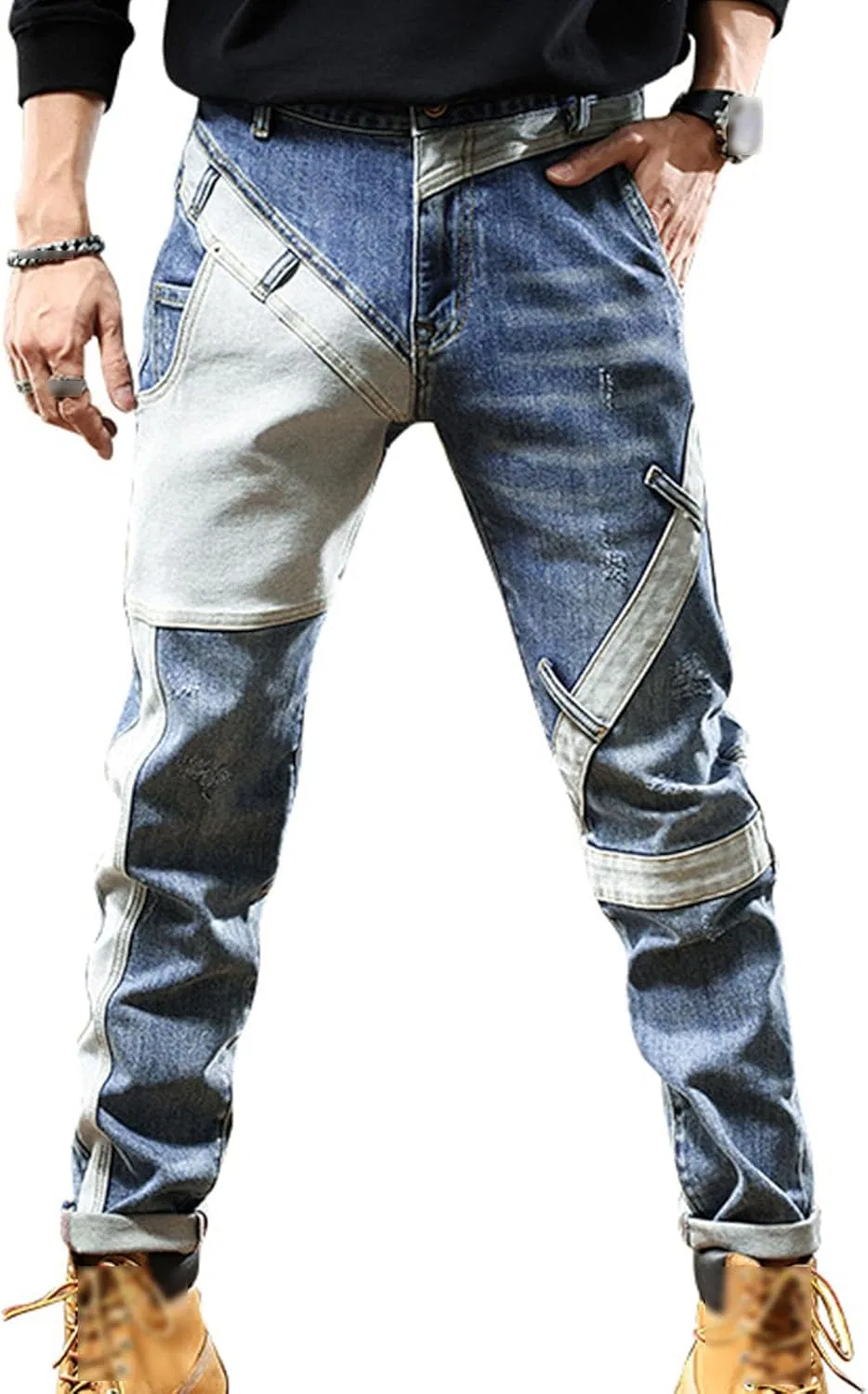 Джинсы рваные с заплатками, Regular Fit, Denim, синие