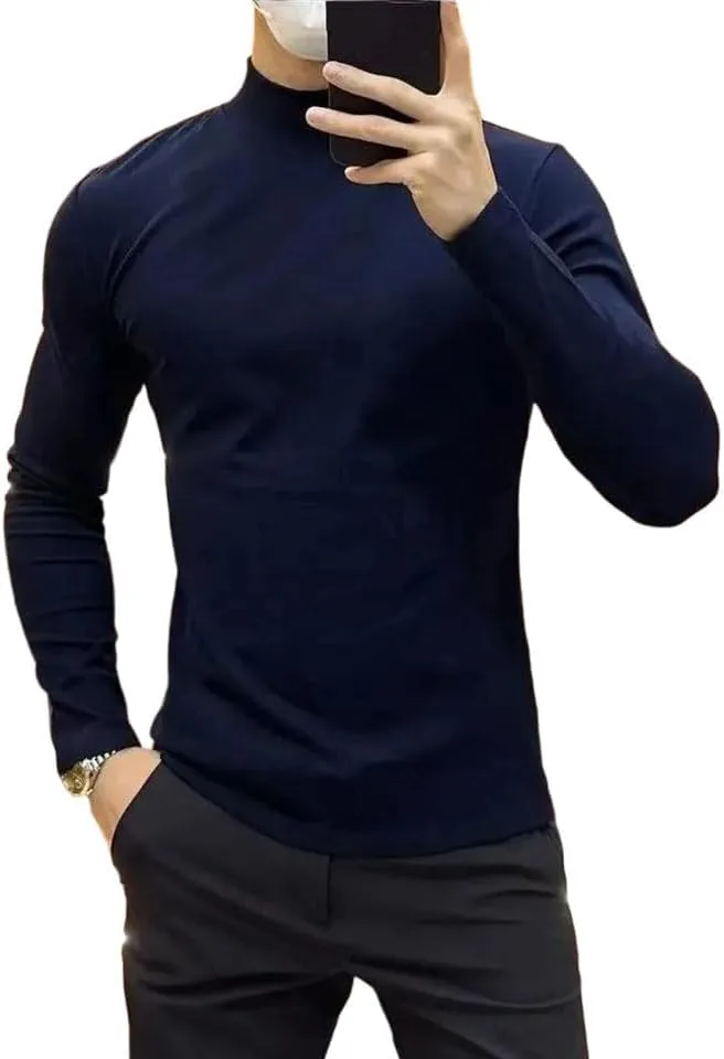 Мужской свитер с воротником стойкой, осень-зима, slim fit, эластичный трикотаж