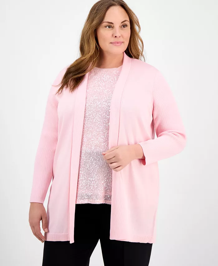 

Кардиган Sonoma размера Plus с открытым передом и длинными рукавами Anne Klein, розовый